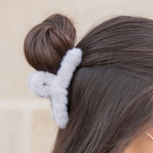 Fuzzy Claw Clip - Light Grey