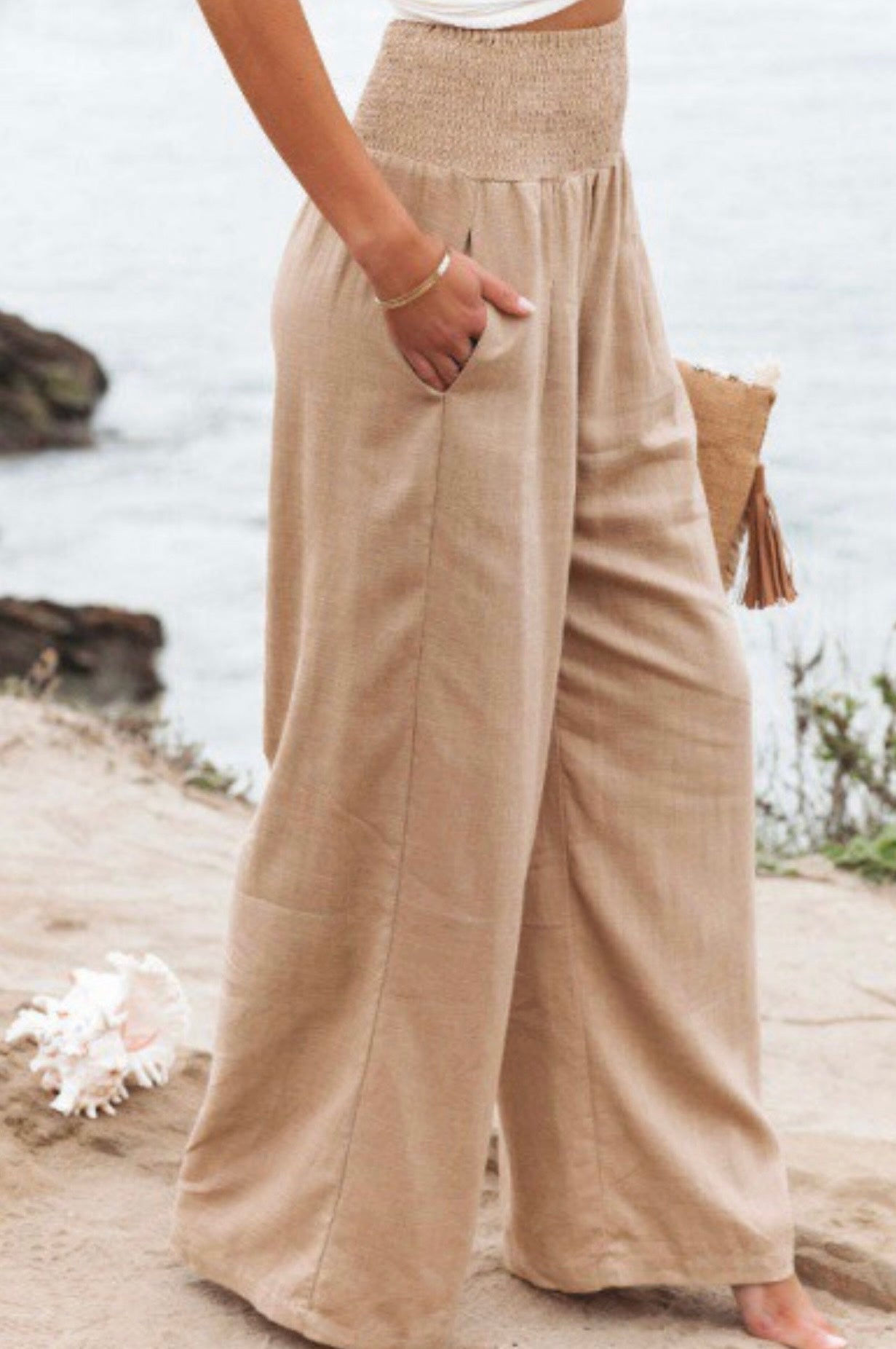 Linen Wide Leg Pant - Beige